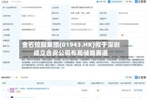金石控股集团(01943.HK)拟于深圳成立合资公司布局储能赛道