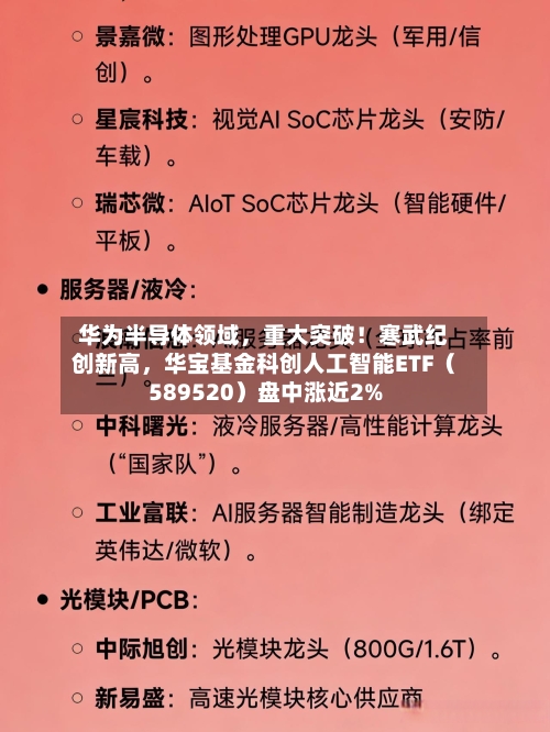 华为半导体领域，重大突破！寒武纪创新高	，华宝基金科创人工智能ETF（589520）盘中涨近2%-第2张图片